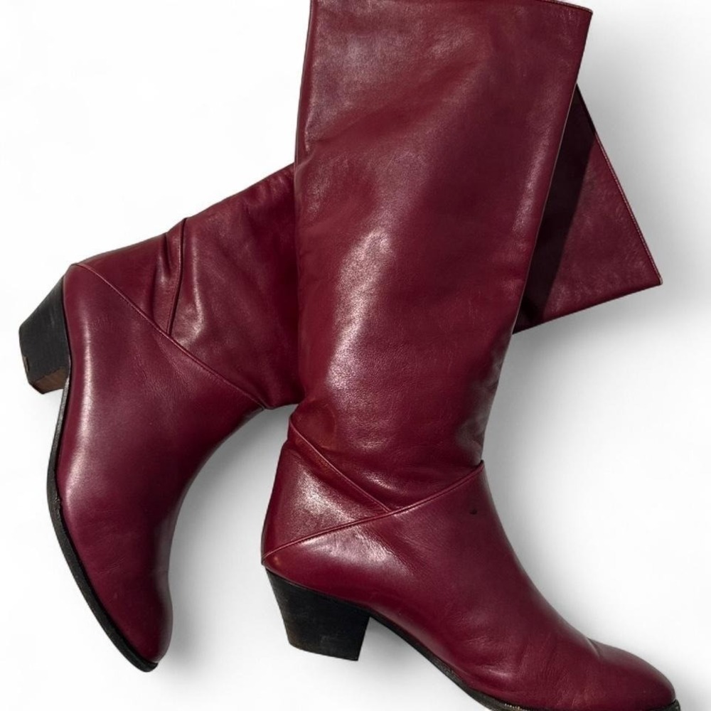 Vintage‎ Andrew Geller Oxblood Leather Tall Boots Burgundy Riding Boots 8